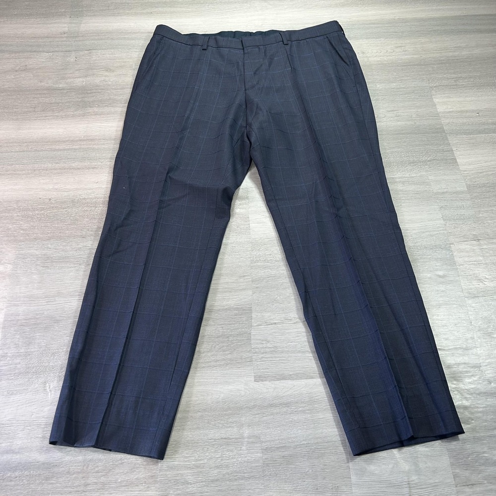 Hugo Boss Pants Mens 36x29 Blue Plaid Wool Classic Fit Dress Lined Flat Front